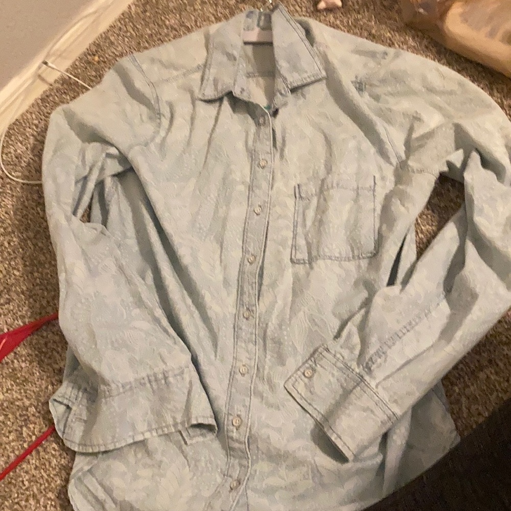 Light blue flannel.